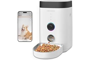 DOGNESS Comedero Gato Automatico con Cámara, 1080P HD Vídeo Dispensador Comida Gatos con Visión Nocturna, 2.4G + 5G WiFi Comedero Perro Automatico, Control por Aplicación, Programa de Alimentación