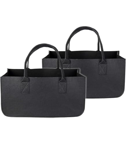 Schramm® Set 2 Borse In Feltro Tondo Con Manici - Grigio Scuro ø34cm E ø25cm - Per Legna, Giochi, Libri - Foto 4