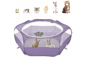 Pawaboo Recinto per Animali Domestici, Box per Animali Piccoli, Tenda per Gatti Cani Cuccioli, Portatile Gabbia, Recinzione in tessuto Oxford e a rete, Resistente e Pieghevole, Viola