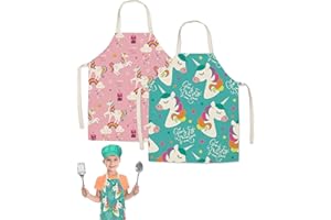 BOGORO Qazuwa Tablier Cuisine Enfant Bambin Tabliers de Cuisson Tablier Ajustable Pour Enfants Tablier de Peinture Artiste Pour Cuisine, Peinture, Jardinage Pour Les Enfants de 4 à 10 Ans (Rose et Vert)
