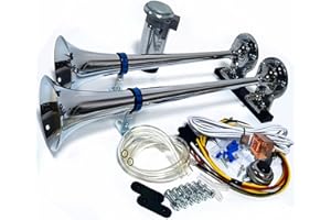YIYIDA Bocina de aire Bocina de coche 165db Car Horn Bocina de barco 24V bocina de camión cromada de Zinc Bocina plateada de tono alto y tono bajo doble tubo con compresor para 24V coche barco etc