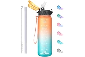 GOPPUS 500ml/17oz Kids Water Bottles with Straw BPA Free Childrens Water Bottle Leakproof Drinks Bottle for School Tritan Girl Boy Sports Water Bottle Reusable Toddler Water Bottle with Time Markings