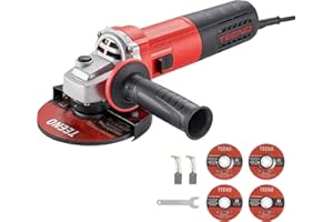 TEENO Angle Grinder 1000W, Corded Angle Grinder Variable Speed of 2000-12000 RPM (Grinding/Cutting Disc: 125 mm 4 Pieces), Used for Cutting and Grinding Metal, Protective Shell and Handle