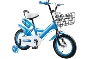 HUOMMGS Children's Bicycle 12 Inch Upgraded Youth Bicycle for Ages 2-4 Years Children Bicycle with Stabilisers and Basket Height Adjustable Children's Bicycle for 80-95 cm Boys and Girls
