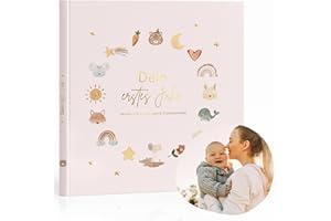 MeinBaby123® Babyalbum Dein erstes Jahr hochwertig vergoldet mit 136 Ausfüllseiten | Geschenk zur Geburt, Babygeschenke, | Babytagebuch zum ausfüllen für Meilensteine im 1. Lebensjahr (rosa)
