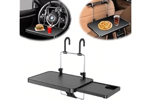 CMANLNYK Multi-function Car Steering Wheel Table - Car Table for Laptop, Car Tray Table for Kids, Car Travel Accessories for Long Trips, Vehicle Seat Backseat Headrest Table Desk for Food Drink Cup Holder