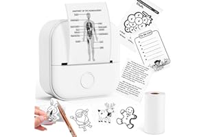 Memoking T02 Mała drukarka-czarno-biała mini przenośna drukarka fotograficzna Bluetooth do pamiętnika tworzenia prezentów dla dzieci, kompatybilna z iOS i Androidem, biała