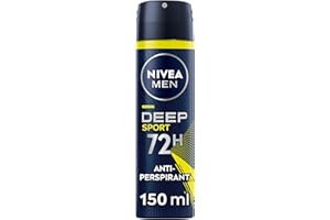 NIVEA MEN Deep Sport Spray 150 ml, Deodorante uomo arricchito con Carbone Attivo per 72h di protezione, Deodorante spray antitraspirante per l'attività sportiva