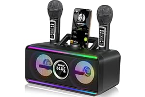 SDRD 216 Bluetooth Karaoke Machine for Adult Kid with Storage and Charging Station, 80W Powerful Karaoke System, 12H Playtime, Rechargeable Wirless Microphone, Support TWS/TF/USB/AUX Indoor Outdoor