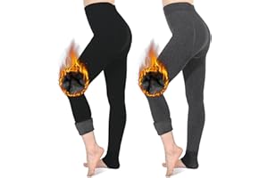 HOTELVS Mujer Leggings Forro Polar Polainas Cintura Alta Suave Elástico Invierno cálido Pantalones de Control de Barriga, 2 Paquetes (Negro + Gris Oscuro)
