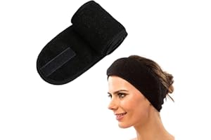 ANDSHUAI 1 pcs Bandeau Maquillage Cheveux Lavable,Microfibre Spa Bandeau Cheveux Femme Maquillage Cheveux lavableavec Magic Tape pour le bain de maquillage, maquillage et sport-le noir