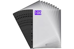PUTOAHAO 100 Pezzi Buste Trasparenti Anelli A4,Cartelline Trasparenti A4 in PP (0.06mm,60 micron),11 Fori per 2/3/4 Anelli,Formato DINA4 (20-30 Fogli),per Scuola/Ufficio/Casa (Lato nero,6C-100)