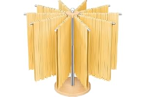 STWWO Stendi Pasta Fresca Essiccatoio per Pasta in Legno con 10 Bracci Rimovibili Acciaio Inox 304 Stendipasta Essicatore per Asciugare 2 kg Pasta Spaghetti Tagliatelle Fresca, Altezza Regolabile