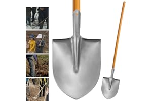 WY8 Garden Shovel Heavy Duty Multifunctional Digging Spade with Wooden Handle for Landscaping, Gardening, Contractor, DIY, Trenching, Outdoor Tasks (Round Shovel)