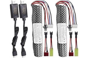 ZYGY 2PCS 3S 11.1V 2000mAh Li-ion batteria SM-2P connettore con cavo di ricarica USB per Airsoft Gel Water Ball Blaster Airsoft Gel Ball Shockwave batteria di ricambio