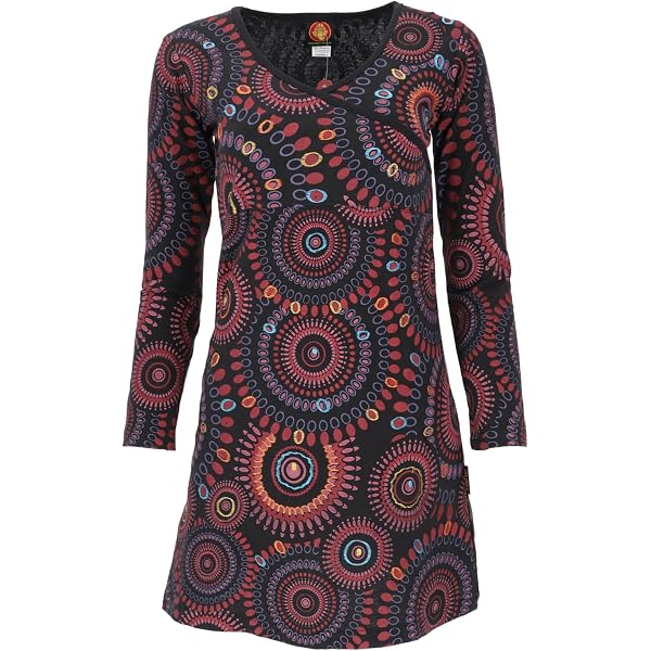 Tunica Corta GURU SHOP Hippie | Modello Goa A Contrasto Con Ricami | Donna, In Cotone, Colori Nero/blu/giallo - 3