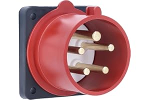 as - Schwabe spina CEE a Parete - Spina Industriale - 400V/32A/5-pin/6h - Dimensioni flangia 75 x 75 mm - Dimensioni foro 60 x 60 mm - Spina resistente agli urti - Resistente agli spruzzi IP44, 60444