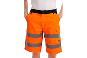 Mivaro Kurze Herren Arbeitshose Shorts mit Reflexstreifen in Signalfarben