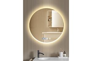 wowspeed Espejos de Baño con Luz LED Redondo 60 x 60 cm, con luz Regulable de 3 Colores, Función Antivaho, Ajuste de Brillo, Interruptor Táctil, Espejo Baño LED Retroiluminadas