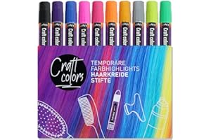 Craft colors Gesso per capelli per giovani e anziani. 10 pennarelli colorati lavabili, per colorazioni temporanee, capelli colorati per carnevale, Halloween, gessetto per capelli