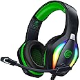 Fachixy FC100 Gaming Headset for PS4/PS5/PC/Xbox/Nintendo Switch, PS4 Headphones with Cable and RGB Light, Stereo Surround Headphones with Microphone, Noise Cancelling Gamer Headphones - Green