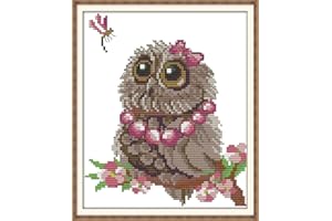 LECZANY Kit de bordado en punto de cruz con estampado de bricolaje, gama completa de kits de inicio preimpresos para principiantes - Búhos y libélulas 24 x 28 cm