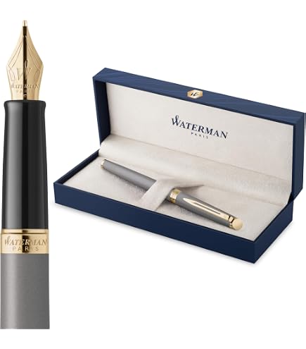 Penna Stilografica Waterman Impression – Punta Fine In Acciaio, Corpo In Acciaio Inox, Rifiniture Oro, In Confezione Regalo