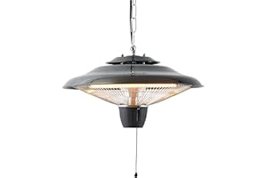 EVATRONIC - Chauffage d'extérieur 2000W - Elément chauffant halogène à suspendre, 3 niveaux de chauffe, chaine de suspension 50cm fournie, IP24, idéal jardin, terrasse, parasol, pergola (Noir)