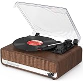 Udreamer Bluetooth Record Player Vinyl Record Player USB Support AUX-in RCA Headphones Line-out 3 Speed Mirror Design Walnut