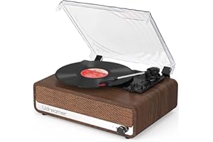 Udreamer Platine Vinyle Bluetooth Tourne Disque Support USB Aux entrée RCA Ligne de Sortie 3 Vitesses Drive Ceinture Arrêt Automatique Miroir Design Noyer