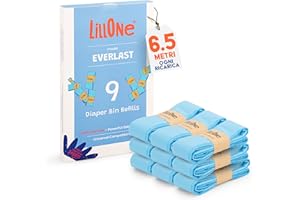 LillOne EVERLAST 9 Ricariche Mangiapannolini UNIVERSALI – EXTRA LUNGHE (6,5 m) SPESSORE MAGGIORATO Anti Odore e Perdite compatibili con Angelcare, Maialino Foppapedretti, Tommee Tippee, LitterLocker