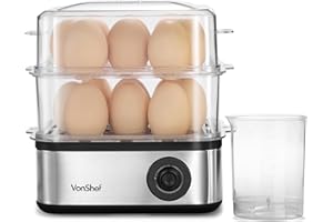 VonShef 3 in 1 Egg Boiler, Poacher and Omelette Maker Electric - Multifunctional, Extra Large Capacity for 16 Eggs, Poaching and Omelette Bowl Included & Automatic Switch Off – Stainless Steel 500W