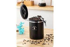 Baffect Airtight Coffee Container, 22OZ/1.8L Ground Coffee Sealed Jar with Scoop and Date Tracker, Food-Grade Stainless Steel Storage Canister for Coffee Beans (Black)