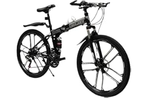 HuKaiL Mountain bike, 26 pollici, 21 marce, bicicletta pieghevole regolabile in altezza, con freno a doppio disco, biciclette con forcella ammortizzata e ammortizzatore posteriore per gli appassionati