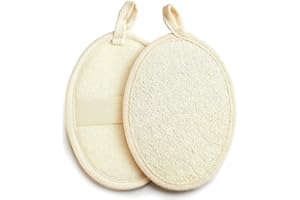 CMUYKIBU 2 guantes exfoliantes de lufa natural, esponja exfoliante corporal de lufa natural, esponja de baño de ducha con banda elástica para cara, cuerpo, cocina, baño