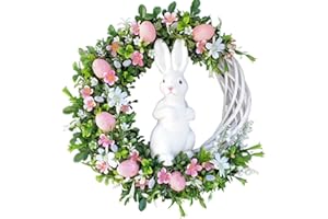 CACACOOK Corona de Pascua con Conejo de Huevo de Pascua, Corona de Huevo de Pascua de acrílico, Corona de Pascua Artificial de Pascua, decoración para Puerta de Pascua, Corona de Puerta, Corona de Pascua,