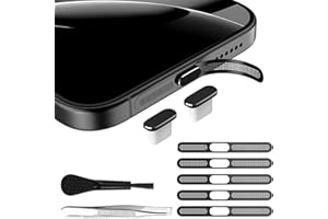 BelleVive 2 Stück USB-C-Staubstöpsel aus Metall, 5 Stück Ohrhörer-Lautsprechernetz, Telefonlautsprecher-Staubschutzabdeckung und Staubschutzkappe für iPhone 16/15/16 Pro Max, Schwarz