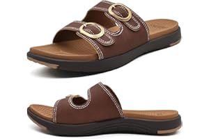 COFACE Womens Orthotic Slides Comfort Plantar Fasciitis Arch Support Slip on Flat Sandals Ladies Soft Cushion Fashion Yoga Mat Sliders With Adjustable Straps