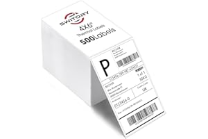 Switory Thermal Labels, 4x6 Inch Fanfold Direct Shipping Label with Perforated and Strong Adhesive Mailing Stickers Paper Thermal Printer Sticker for Printing All Courier Shipping Labels（Pack of 500）