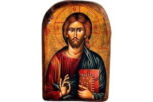 IconsGr Handgjord trä grekisk kristen ortodoxt fäste Athos-ikon för Jesus Kristus/Mp2_5