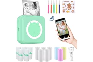 ZAKVOP Mini Thermal Printer - Wireless Pocket Photo and Sticker Printer for School, Home, Lists, DIY Doodle Dash, Photos Printing - Green