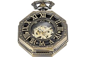 Tiong Bronze Mechanical Pocket Watch Manipulator Winding Pocket Watches Gift, Roman Numerals Mechanical Pocket Watches for Men