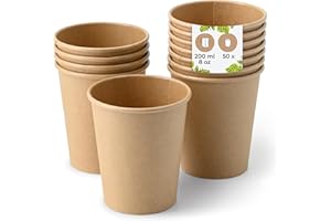 BIOZOYG 50x gobelets jetables 200 ml / 8 oz, Ø 80 mm marron - gobelet carton sans plastique et en matériaux durables - gobelet cafe