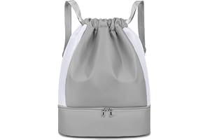 Keyck Sac à Dos avec Cordon Femme Homme, Étanche Sacs de Sport avec Compartiment Chaussure y Poche Humide, Fille Garçon Elegant Pliable Sac Gym pour Natation Voyage College Randonnée Travail, Gris