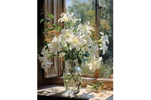 SULISO Peinture par Numéro Fleur Adulte avec Pinceaux et Acryliques Bricolage Peintures Kits pour Adultes Enfants Seniors Débutant,Sans Cadre 40x50cm Lis