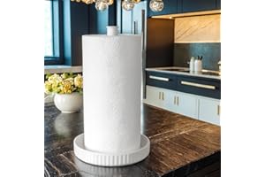 HQSHNY Portarotolo da cucina in piedi, base in ceramica, facile da pulire, diametro 18 cm x altezza 32 cm, stabile e perfetto per qualsiasi arredamento da cucina, vacanze e occasioni, bianco chic