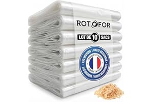 10 sacs Rotofor de récupération à copeaux et poussières de bois en plastique - Résistants - Transparents - Fabrication française - D. 500 MM X L. 1400 MM X ÉP. 150 MICRONS