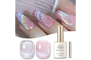 ‎BORN PRETTY BORN PRETTY UV Nagellack Magnetisch Gel, Holographic Regenbogen Glitter Shining Schellack Nagellack Katzenauge UV Nagellack Soak Off UV Gelpolitur mit Magnetstift-Silber