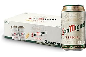 San Miguel Especial Lager, Pack 24 Cans x 33cl, Premium Spanish Beer, Traditional Quality and Refreshing Flavor, 5.4% Alcohol Volume