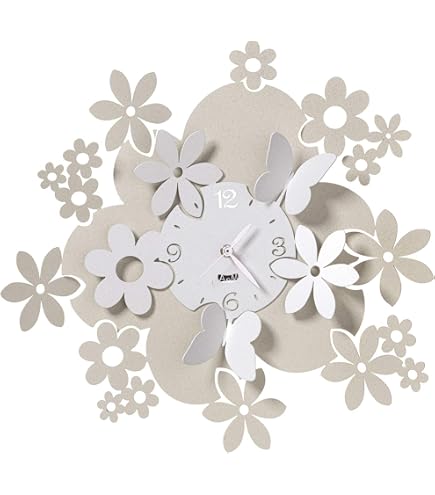 Arti & Mestieri Orologio Da Parete Sfarfallio Grande – Design Farfalla 100% Made In Italy, Diametro 60 Cm, Colore Sabbia E Bianco Marmo, In Ferro